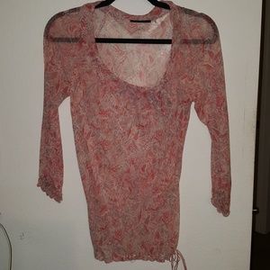 Sheer nude pink floral 100%  silk Eli Tahari Top